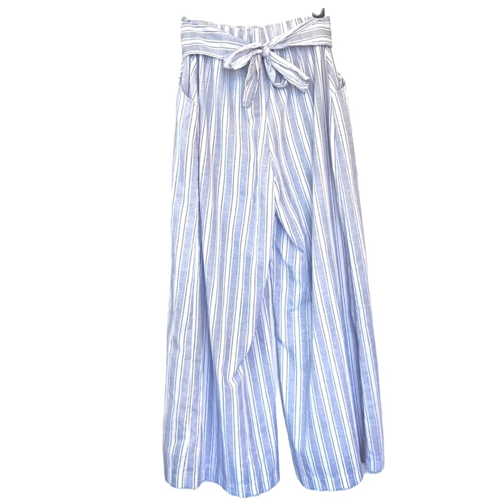 Jaase Harlow Striped Blue and White  Wide Leg Bow Waist Pants‎ Handmade